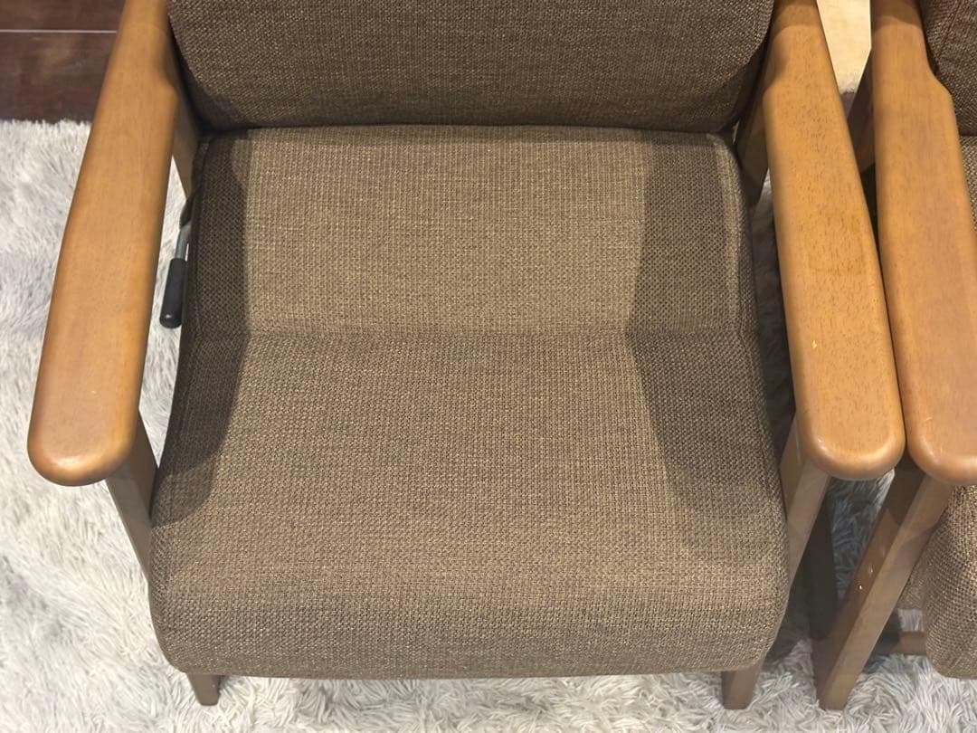 シンプル　ブラウン　ソファ　 一人用　アームソファ　キャスター付　2脚セット　Y