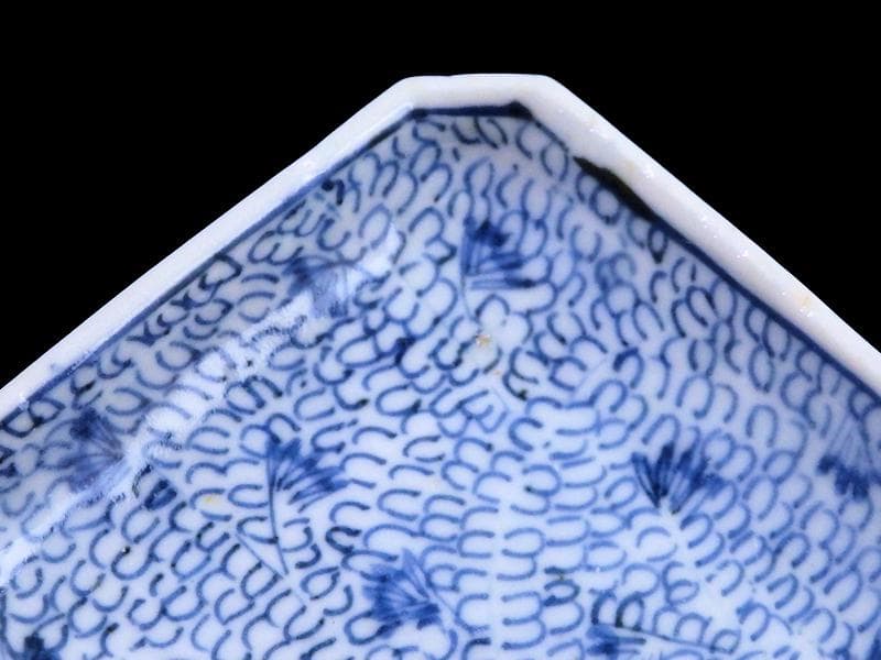 古伊万里　染付　微塵唐草の図　角皿　豆皿　E532AS-fbte