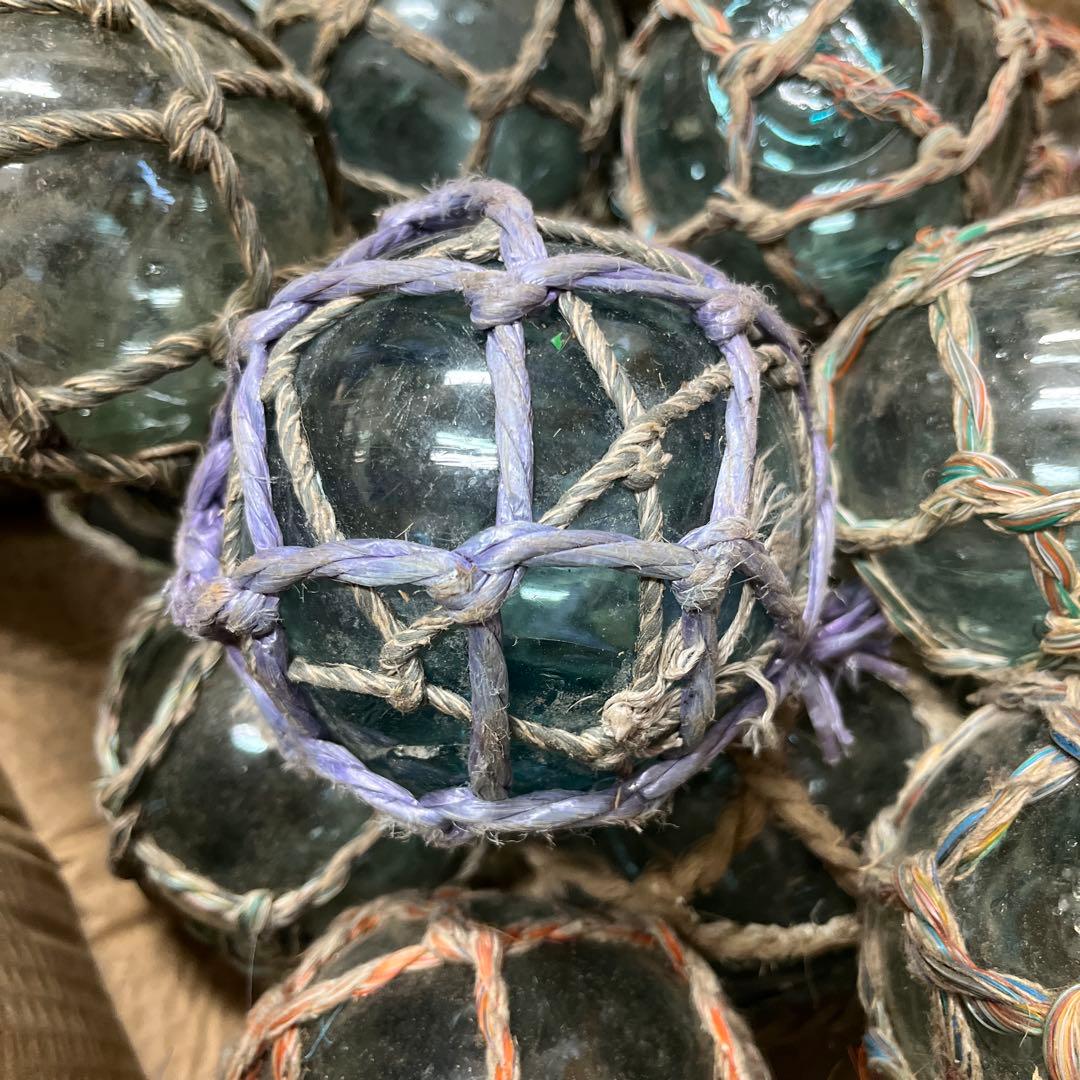 【希少・25個セット】レトロ ガラス 浮き玉 漁具 ビン玉 インテリア 網付き