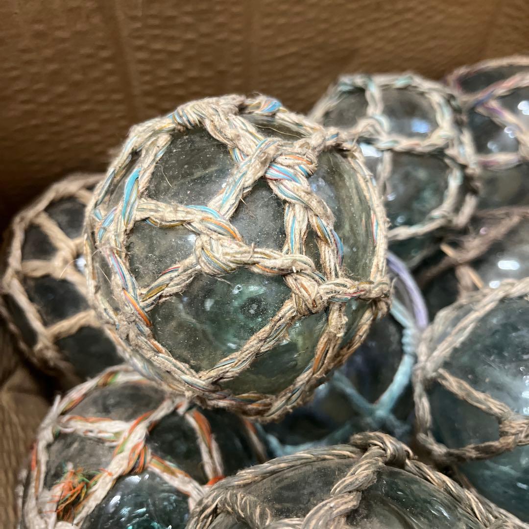 【希少・25個セット】レトロ ガラス 浮き玉 漁具 ビン玉 インテリア 網付き