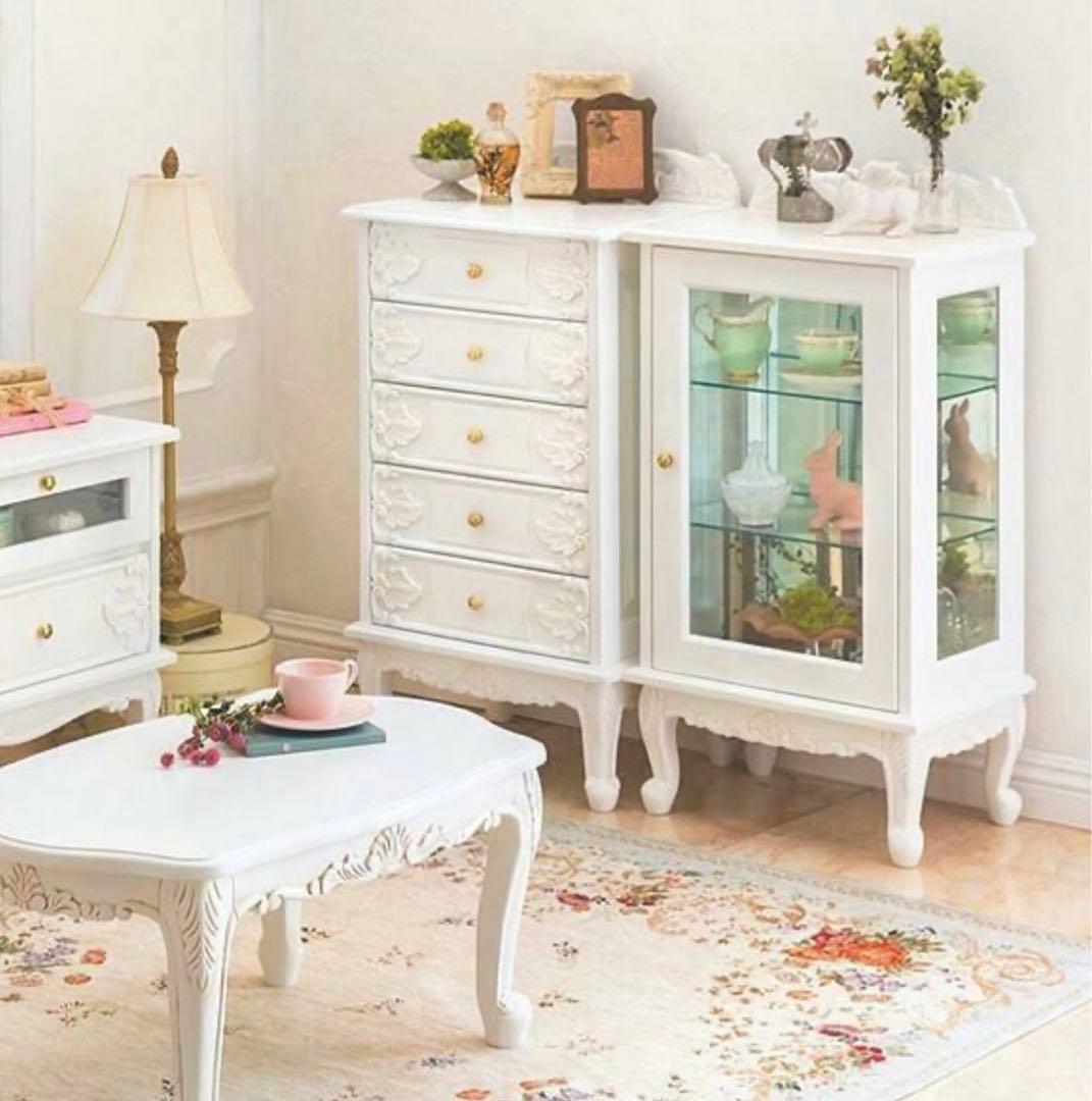 ロマンティックプリンセス　アンティーク風ガラスキャビネット