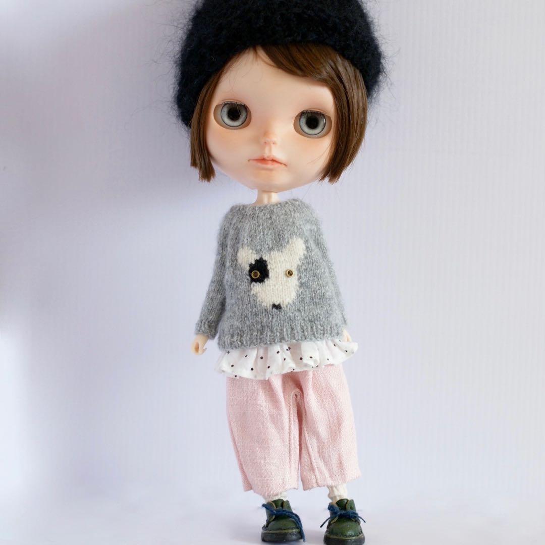 ブライスアウトフィット　ブルテリアニット　ペチスカート&パンツ　グレーxさくら