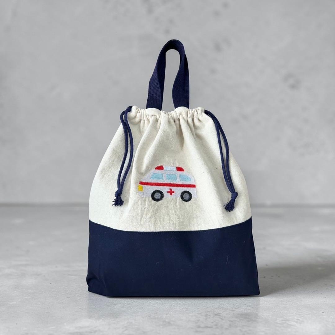 働く車　刺繍のレッスンバッグ4点セット