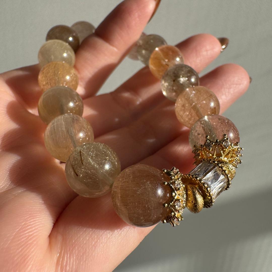 一点物　天然石　ハンドメイドブレス　カラフル　ルチルクォーツ