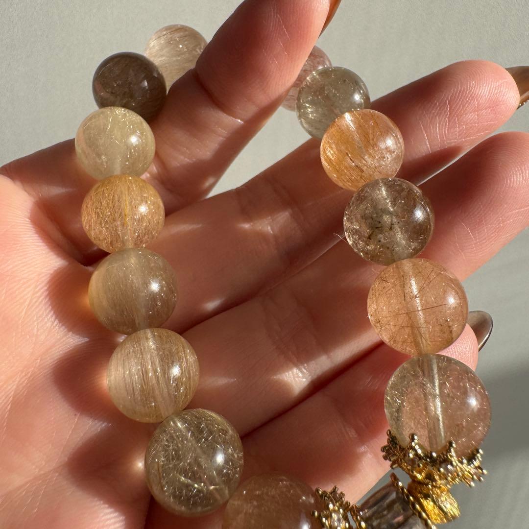 一点物　天然石　ハンドメイドブレス　カラフル　ルチルクォーツ