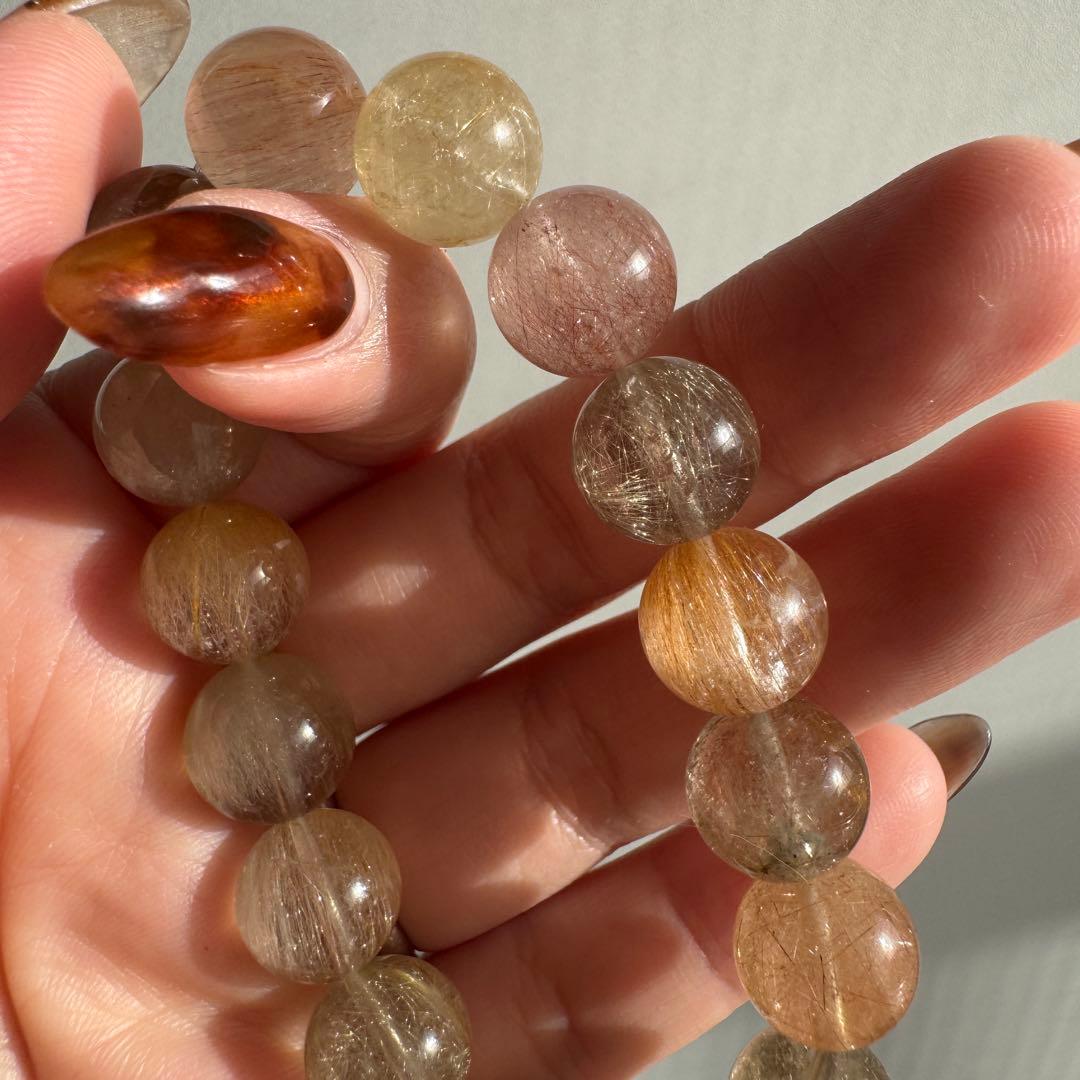 一点物　天然石　ハンドメイドブレス　カラフル　ルチルクォーツ