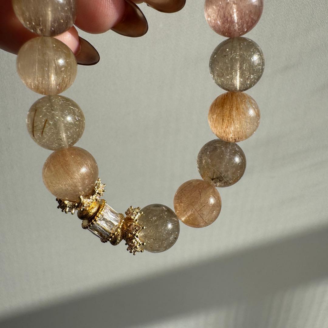 一点物　天然石　ハンドメイドブレス　カラフル　ルチルクォーツ