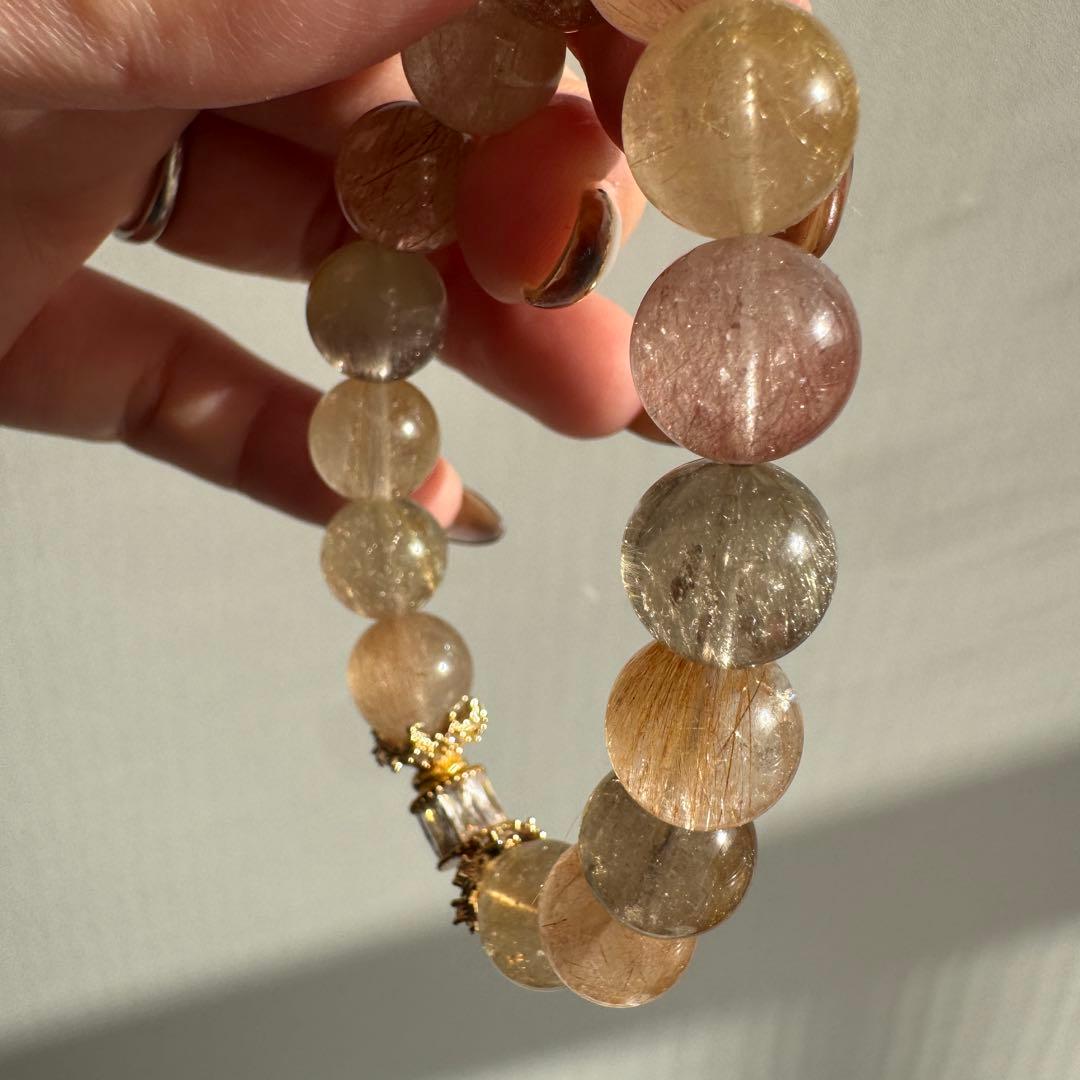 一点物　天然石　ハンドメイドブレス　カラフル　ルチルクォーツ