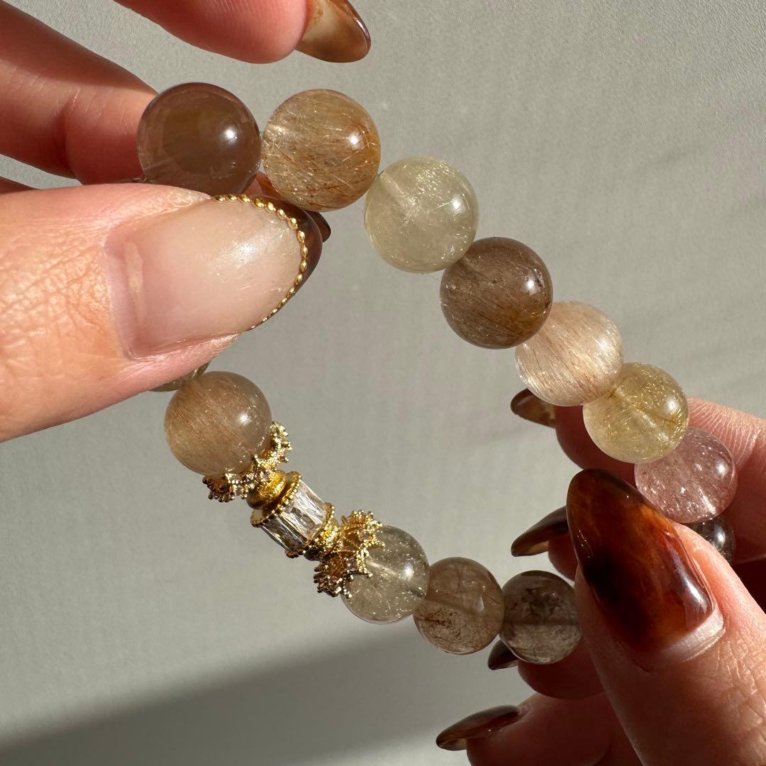 一点物　天然石　ハンドメイドブレス　カラフル　ルチルクォーツ