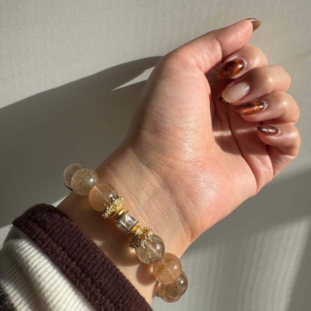 一点物　天然石　ハンドメイドブレス　カラフル　ルチルクォーツ