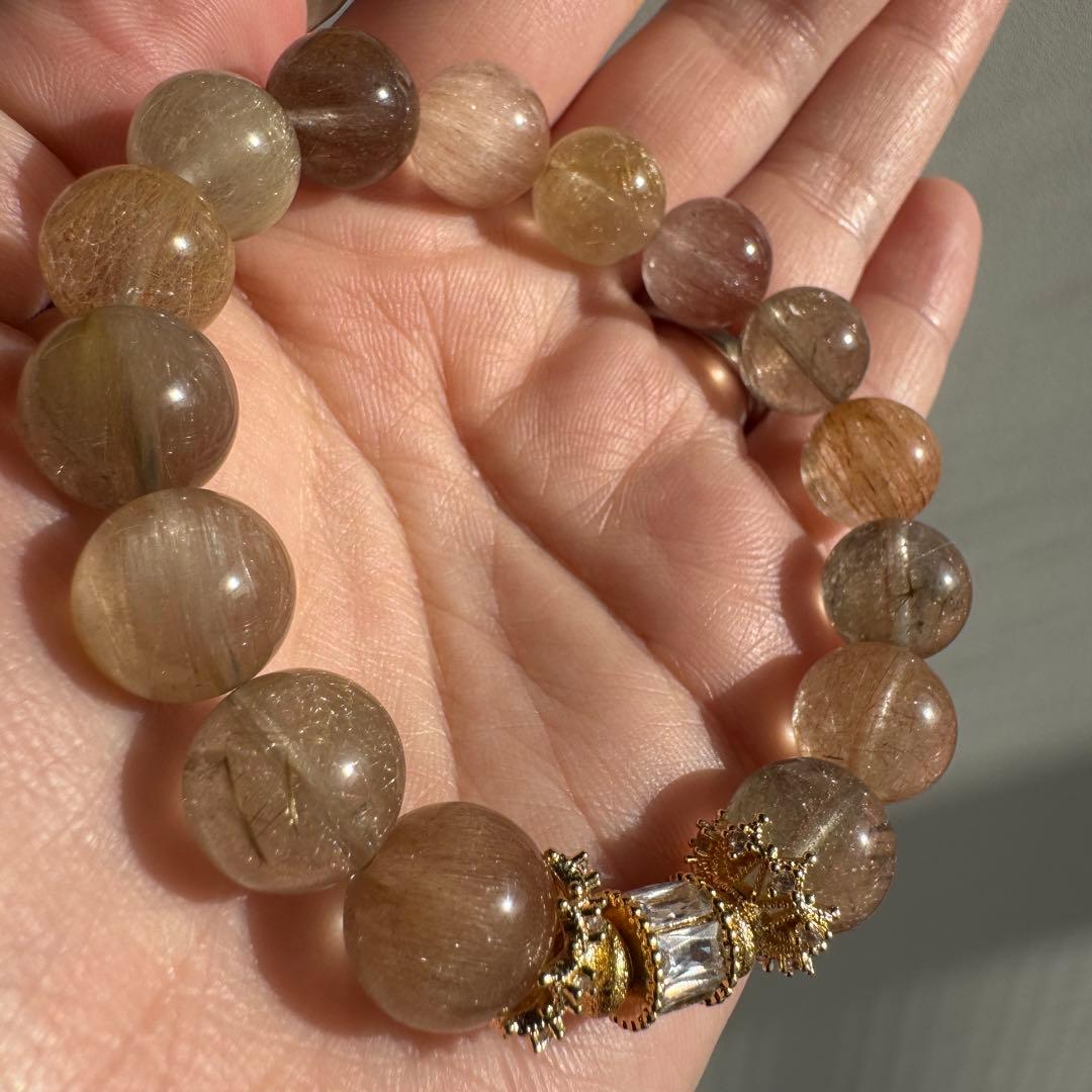 一点物　天然石　ハンドメイドブレス　カラフル　ルチルクォーツ