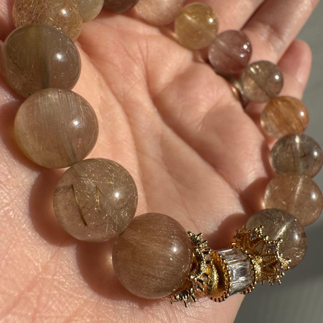 一点物　天然石　ハンドメイドブレス　カラフル　ルチルクォーツ