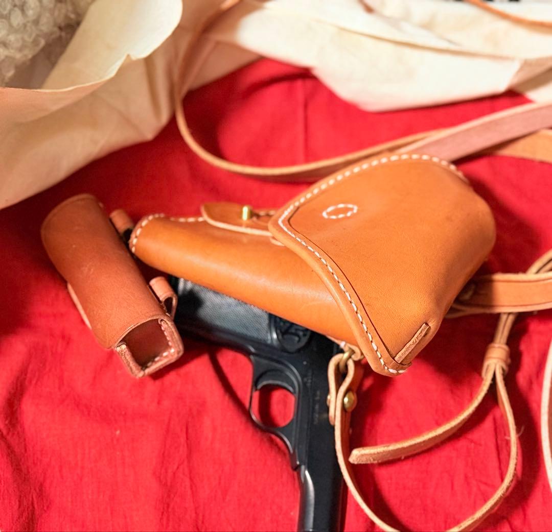 日本軍 ブローニングM1910用ホルスター＋小型拳銃弾薬盒とベルトセット★複製品