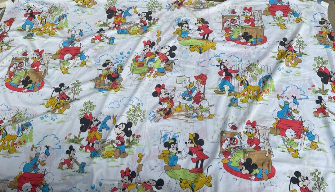 ヴィンテージシーツディズニーお手伝い200×240フラットシーツ レトロミッキー