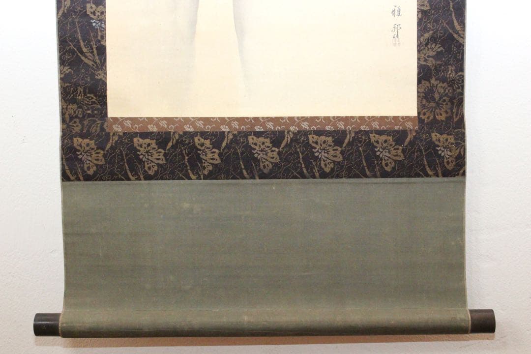 No5215 掛軸　在銘　雅邦　山水、飛鶴図　着色絹本　日本画　古美術　送料無料