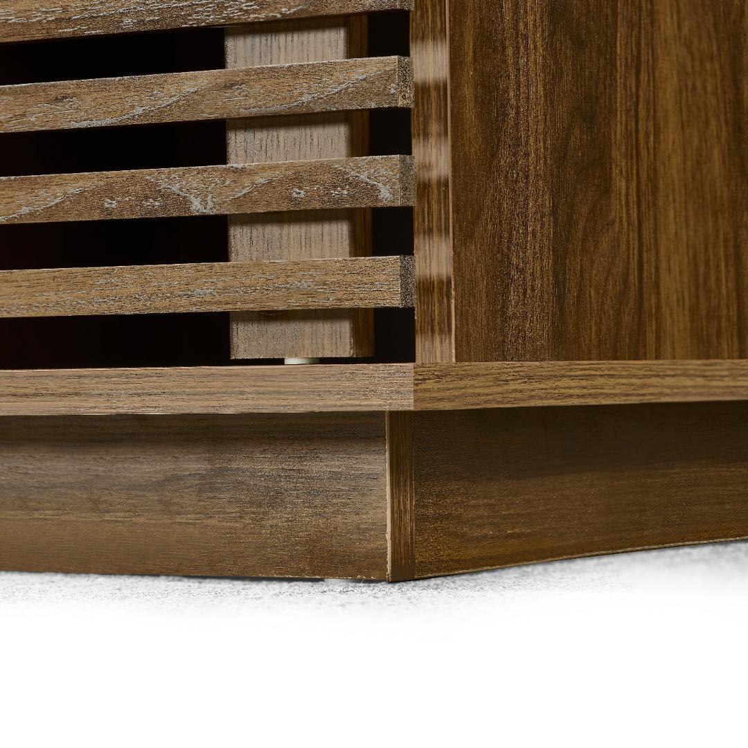 【新品】オーク色サイドボード 大容量収納キャビネット ムービングドア