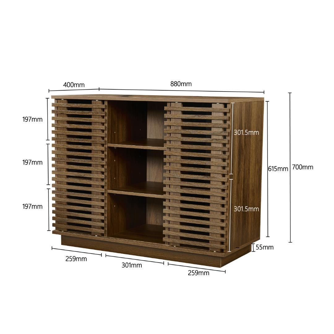 【新品】オーク色サイドボード 大容量収納キャビネット ムービングドア