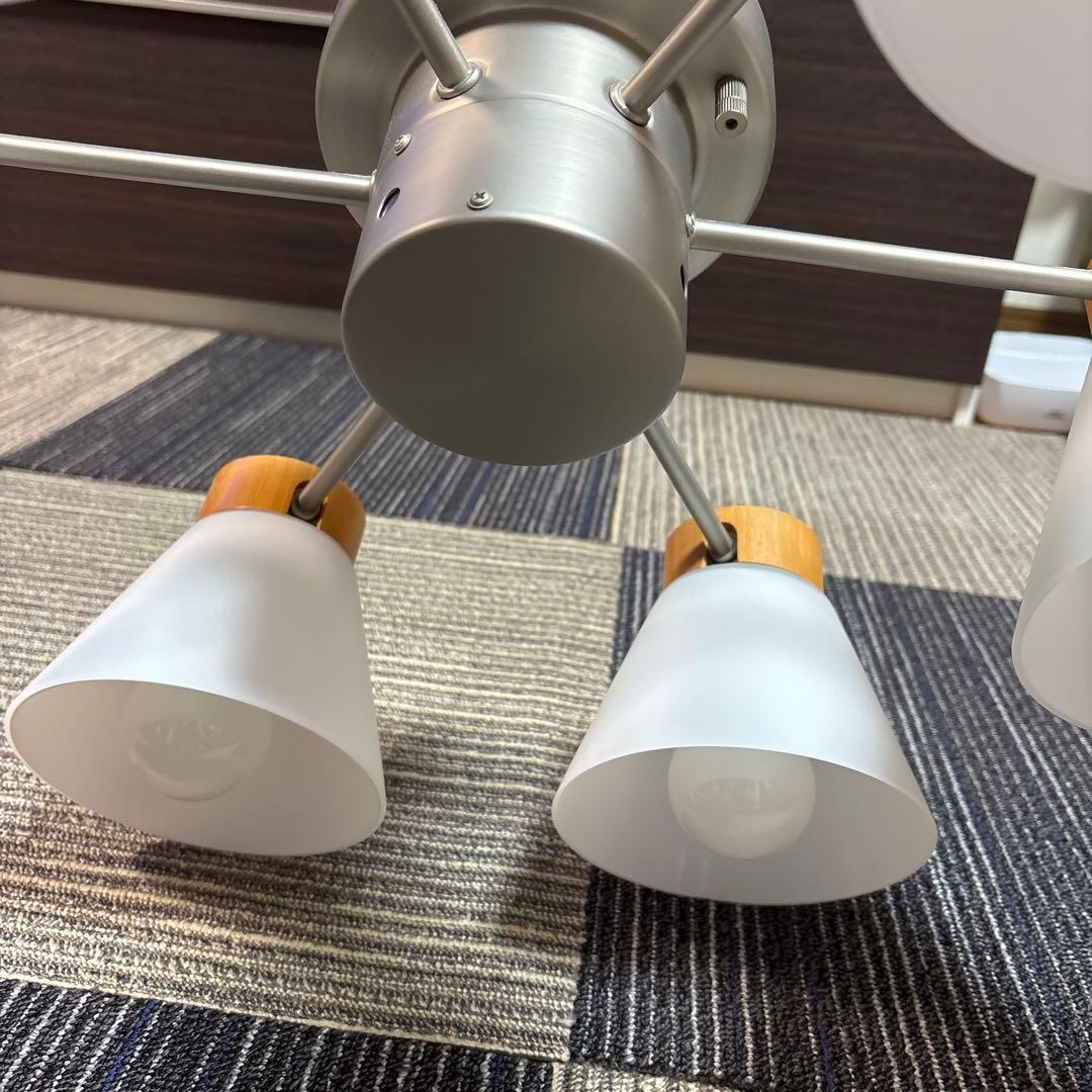 モダンシーリングライト 6灯 ガラス・木製