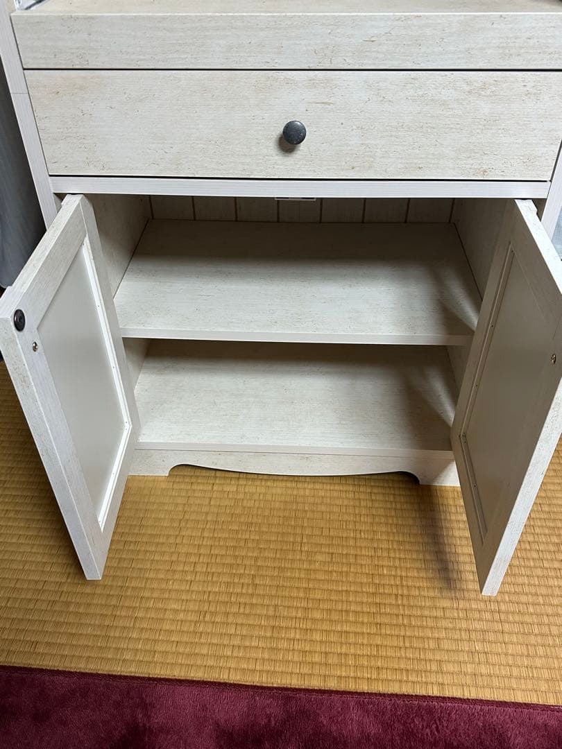 ホワイト 木製 レンジボード 引き出し付き
