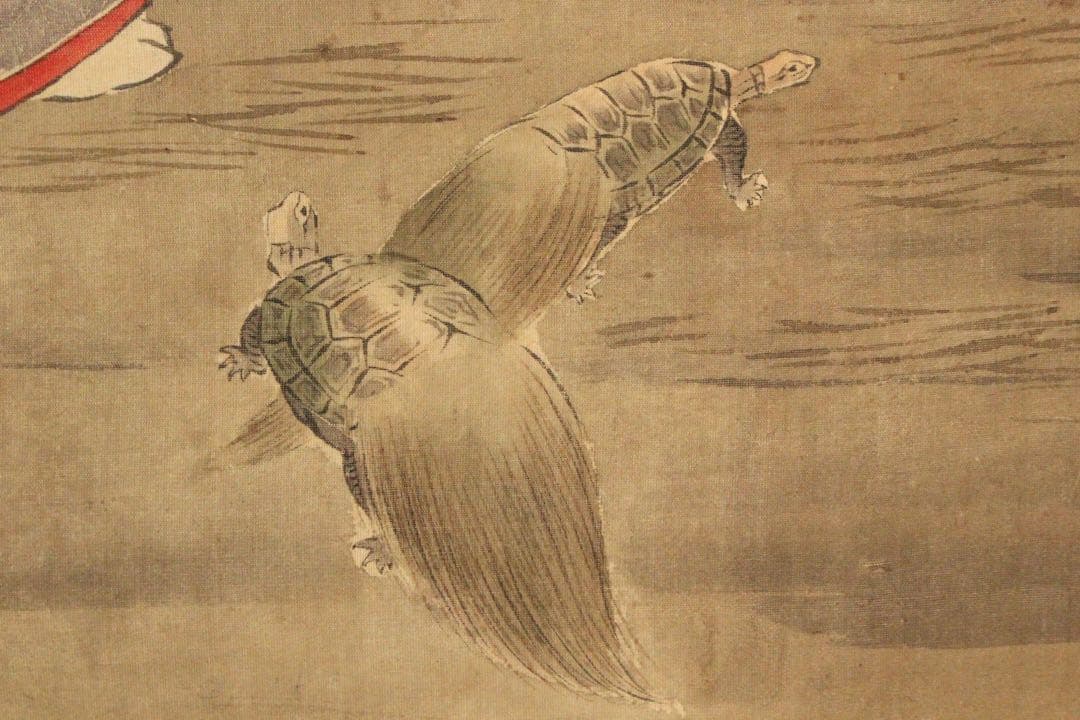 No4517 掛軸　岸田鶴立　高砂図　着色絹本　鳥取藩　日本画　古画　送料無料