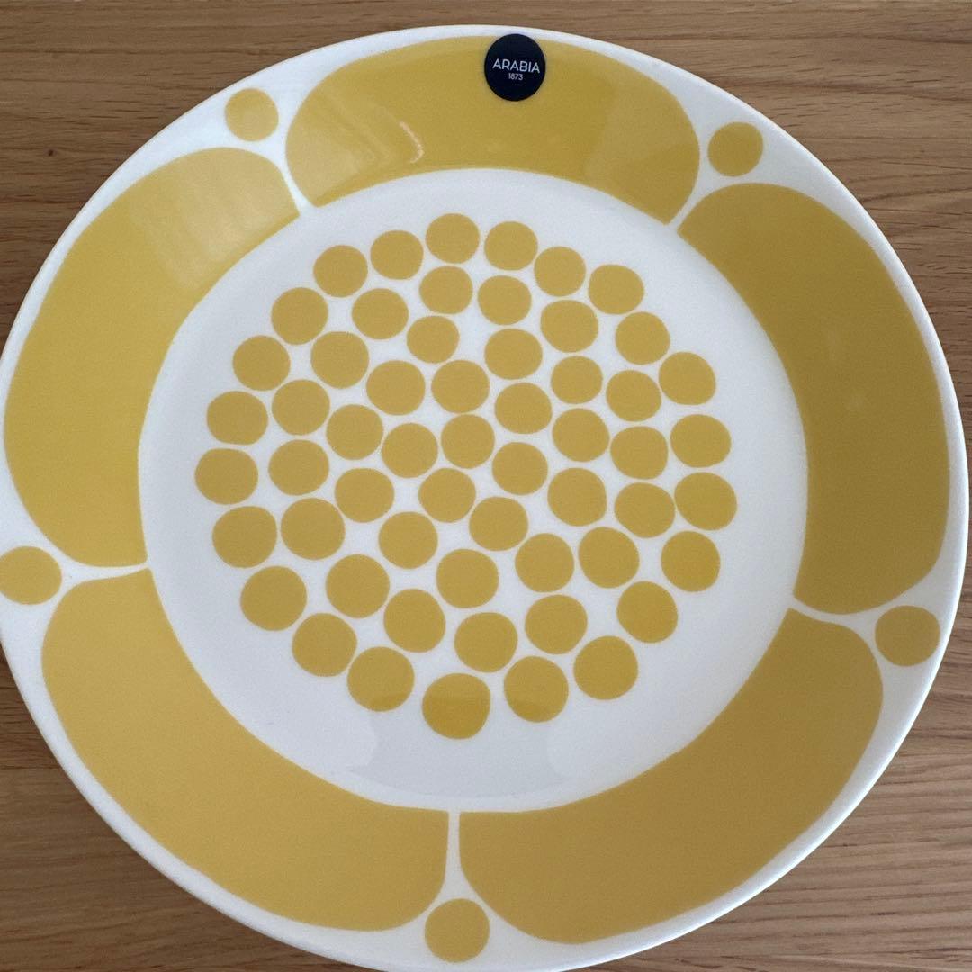 新品未使用21cm アラビア スンヌンタイ プレート イエロー,ライトグリーン