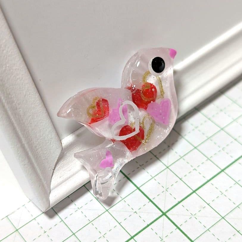 鳥　レジンヘアゴム　ハート