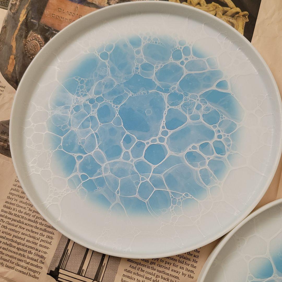 やま平窯 シャーレプレート22cm ブルー吹白泡 ２ＳＥＴ