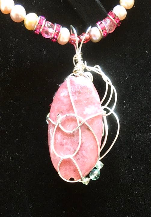 A3  ロードナイト・淡水パール・シルバーメッキワイヤーアートペンダント