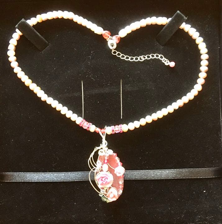 A3  ロードナイト・淡水パール・シルバーメッキワイヤーアートペンダント