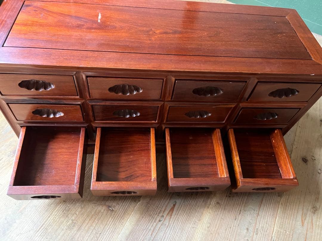 薬箪笥 唐木 紫檀 無垢材 薬棚 小物入れ 小箪笥 12引出し 昭和レトロ