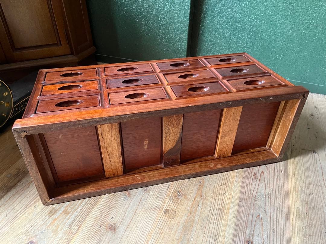 薬箪笥 唐木 紫檀 無垢材 薬棚 小物入れ 小箪笥 12引出し 昭和レトロ