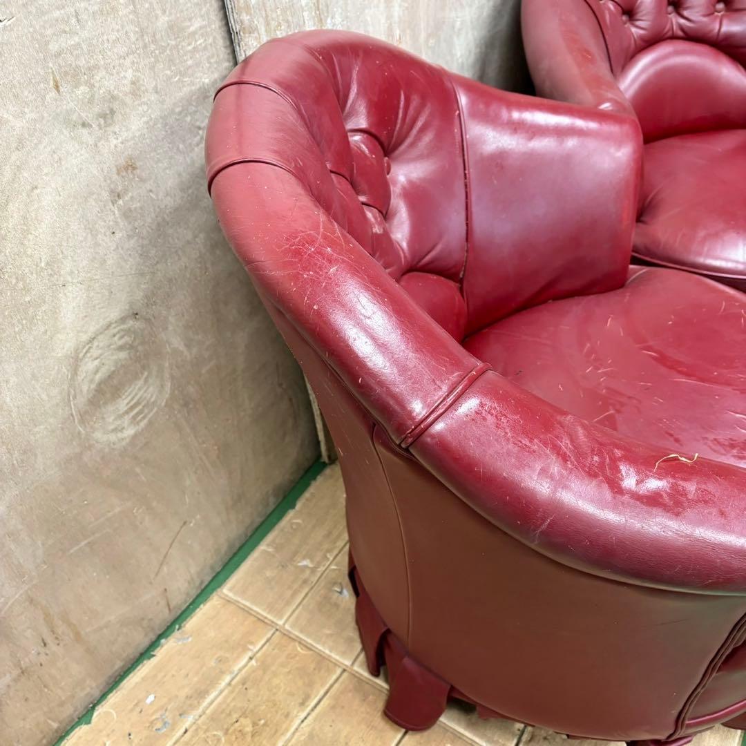 565 英国風　アンティークソファ　2Pセット　赤色　高級