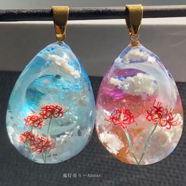 夕焼け空に咲き誇る彼岸花の雲レジンオルゴナイト蓄光ネックレス