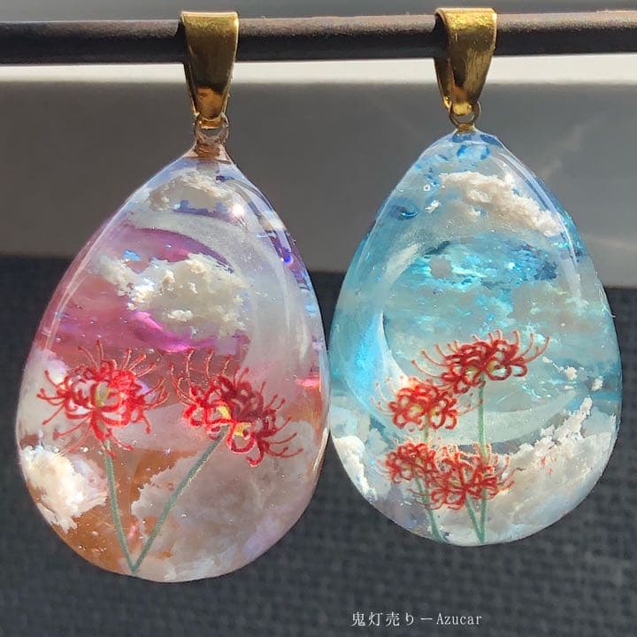 夕焼け空に咲き誇る彼岸花の雲レジンオルゴナイト蓄光ネックレス