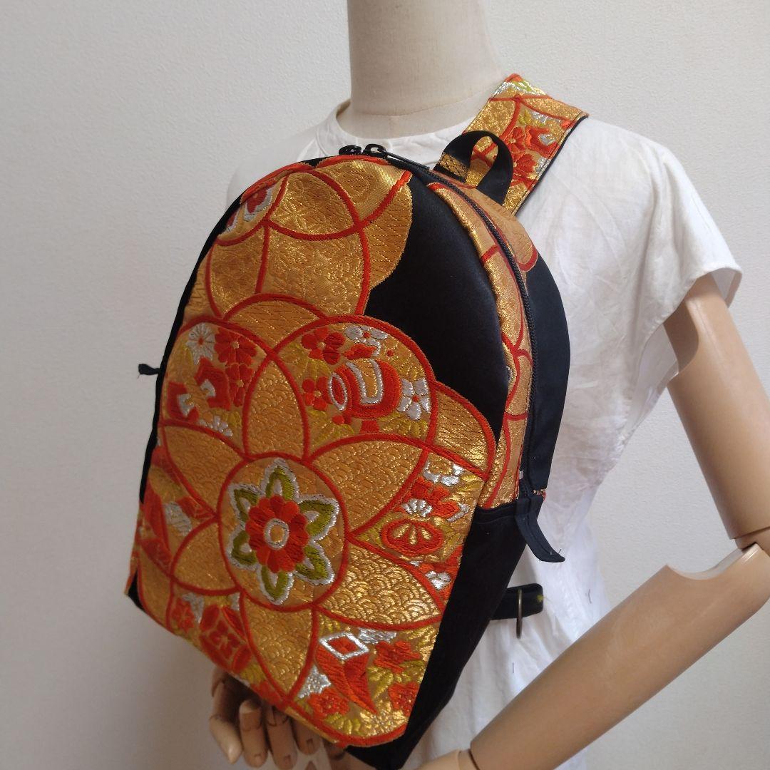 帯リメイク　ボディバッグ　金糸朱色　着物メイク