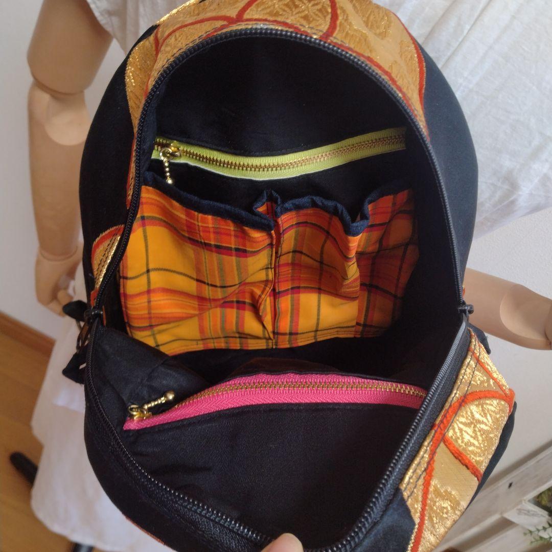 帯リメイク　ボディバッグ　金糸朱色　着物メイク