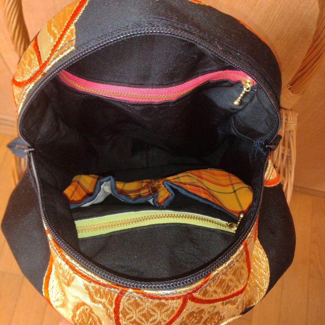 帯リメイク　ボディバッグ　金糸朱色　着物メイク