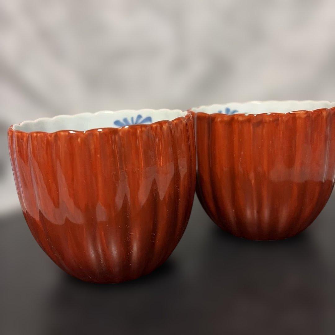 【有田焼】源右衛門窯　朱泥菊形　小鉢　2個