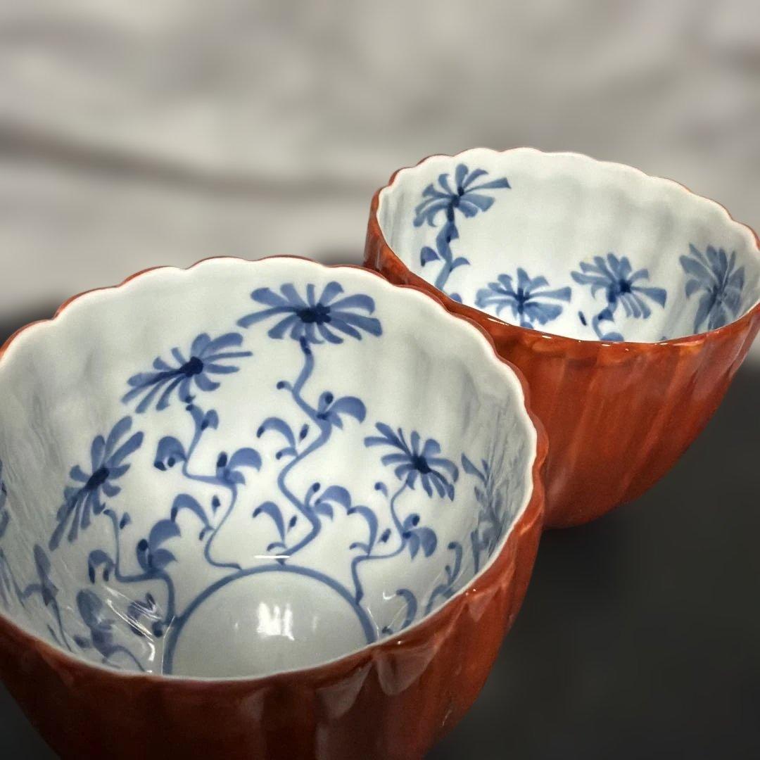 【有田焼】源右衛門窯　朱泥菊形　小鉢　2個