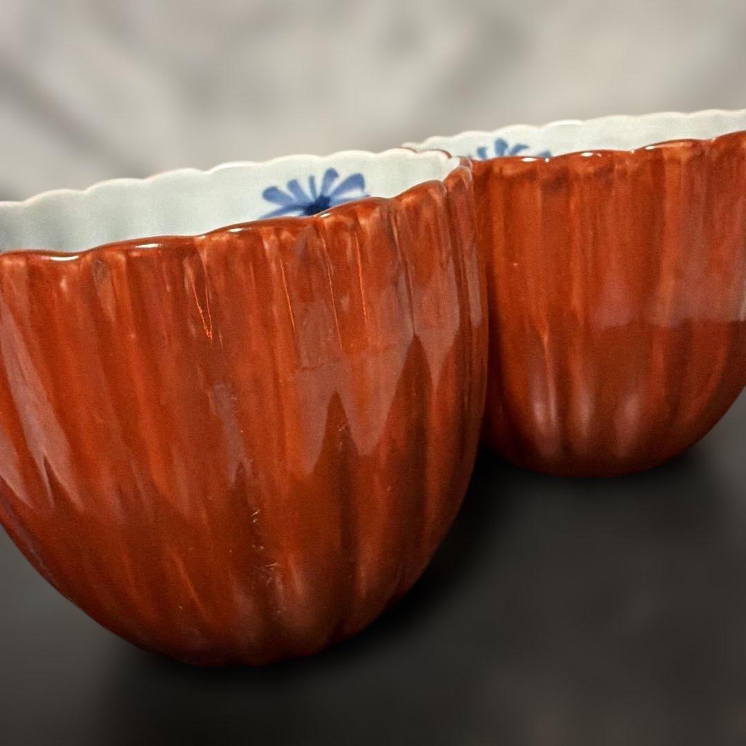 【有田焼】源右衛門窯　朱泥菊形　小鉢　2個