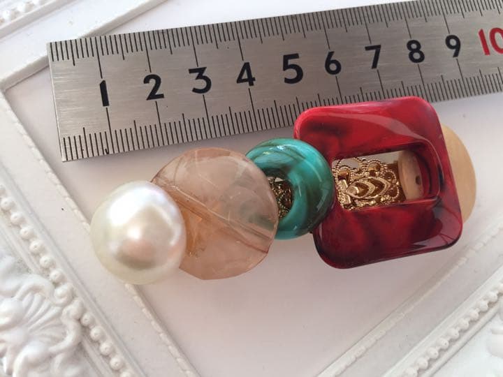 REDスクエア×ナチュラルwood   ヘアバレッタ