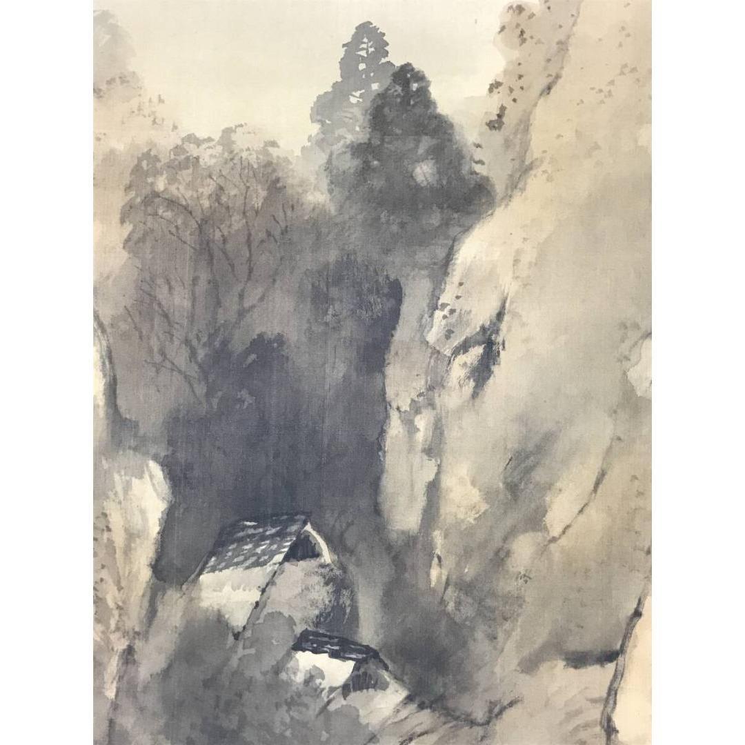 真作/藤井松山/山水図/牧童帰路図/掛軸/名家伝来/AK-711