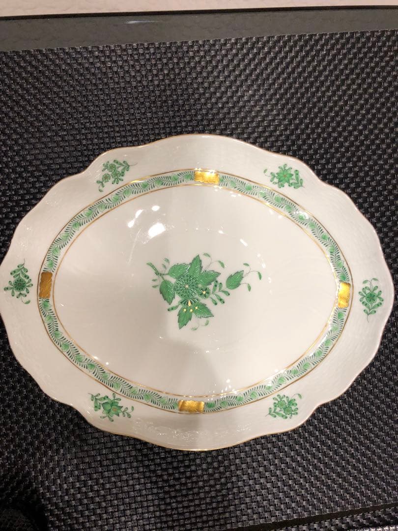 ヘレンド アポニー グリーン オーバルプレート