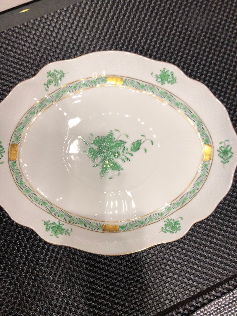 ヘレンド アポニー グリーン オーバルプレート