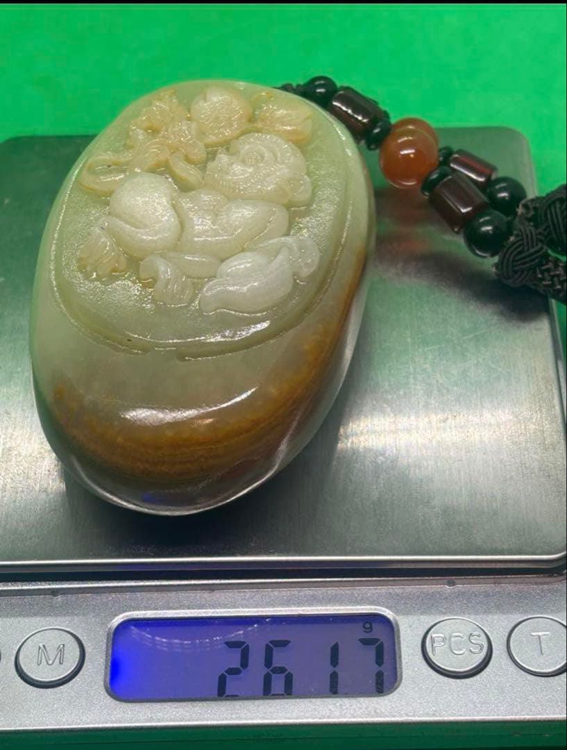 超美品 和田玉 霊猴献瑞 握り玉 ブレスレット 4062