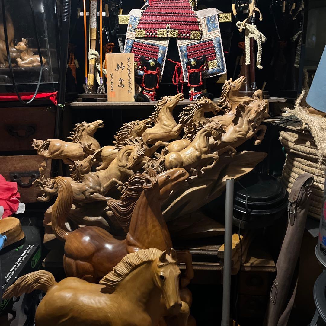 馬の木彫り、 木彫り馬、 うまくいく 特大95センチの木彫り置き物 木彫り