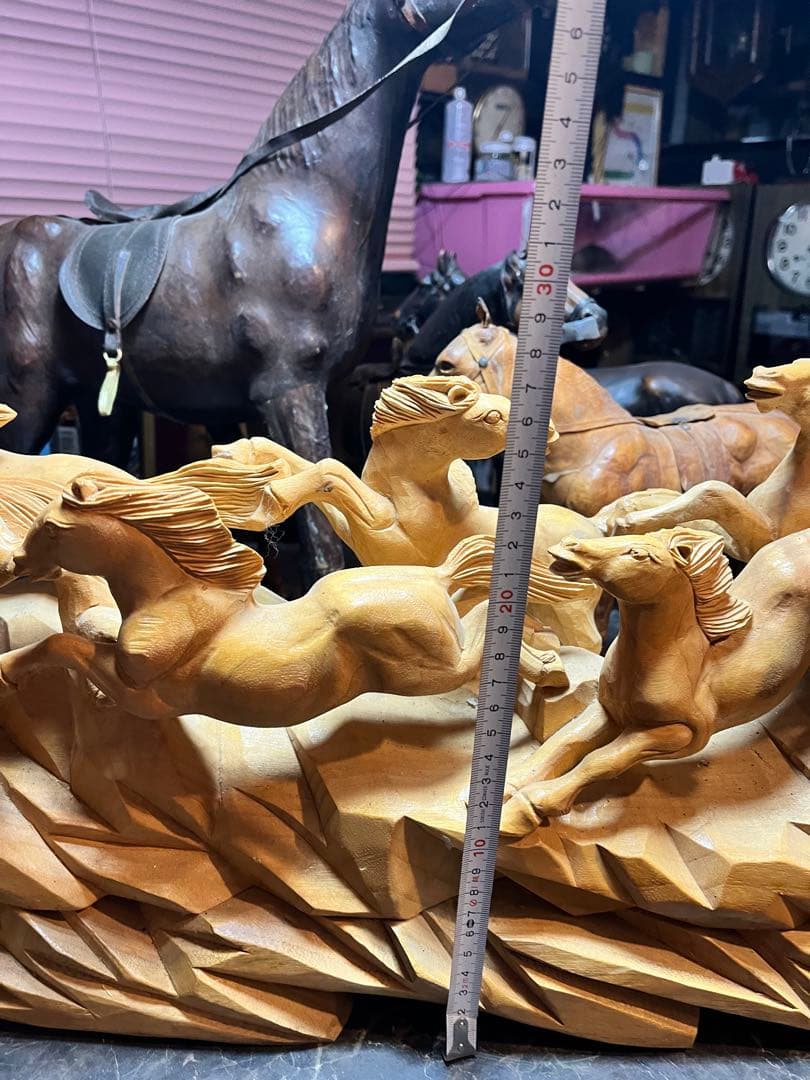 馬の木彫り、 木彫り馬、 うまくいく 特大95センチの木彫り置き物 木彫り