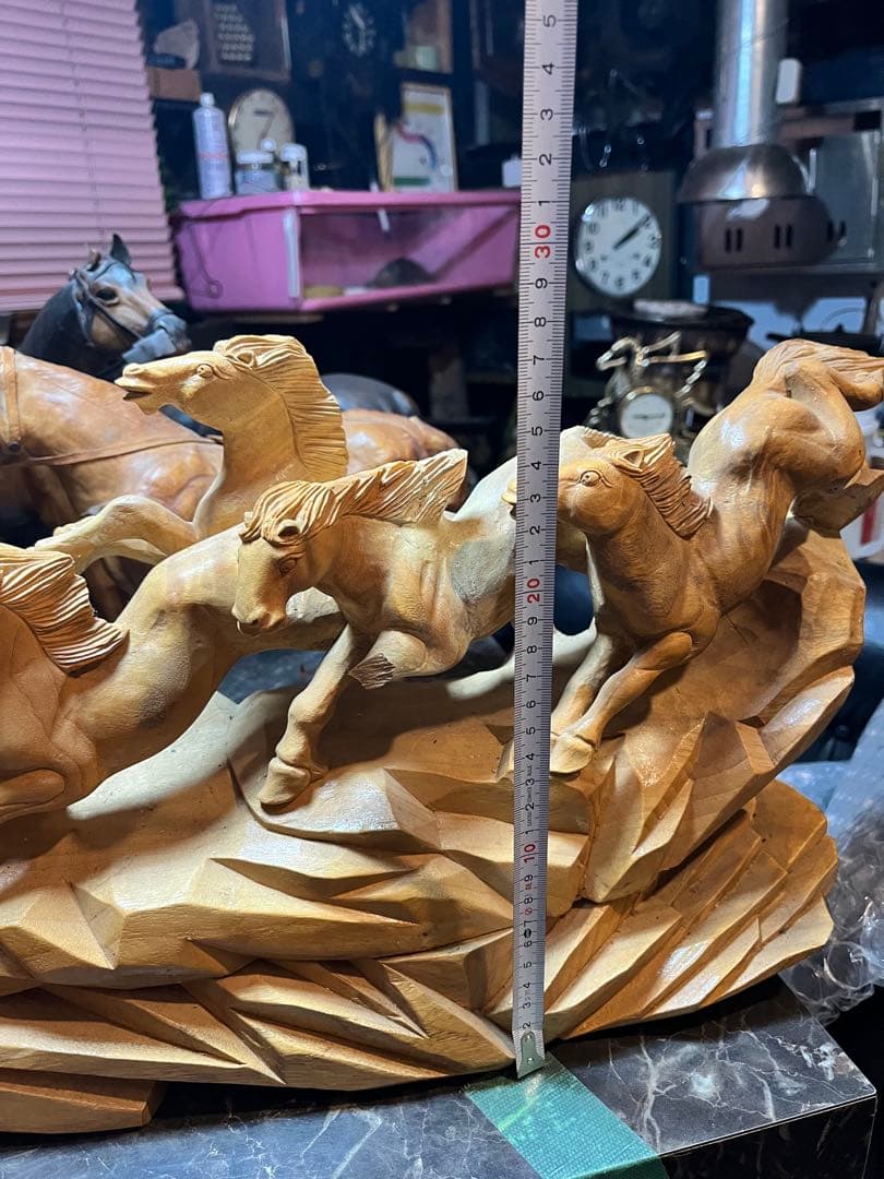 馬の木彫り、 木彫り馬、 うまくいく 特大95センチの木彫り置き物 木彫り