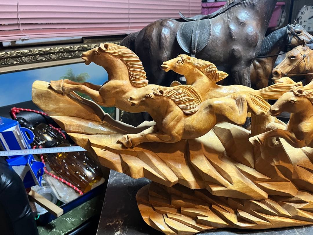 馬の木彫り、 木彫り馬、 うまくいく 特大95センチの木彫り置き物 木彫り