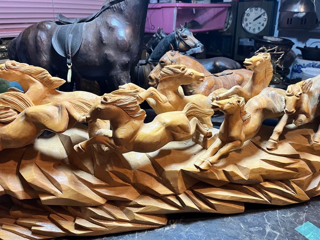馬の木彫り、 木彫り馬、 うまくいく 特大95センチの木彫り置き物 木彫り